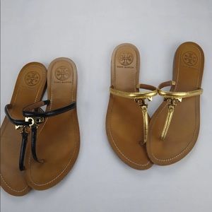 TWO pairs of Tory Burch T Logo Flat Thong Sandal